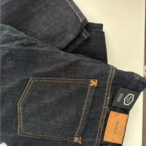 RVCA Men's Dark Blue Jeans with Tan Accents